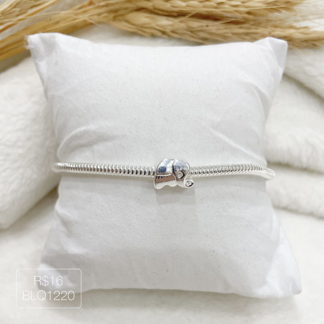 Berloque Elefante Delicado Passador Liso Prateado